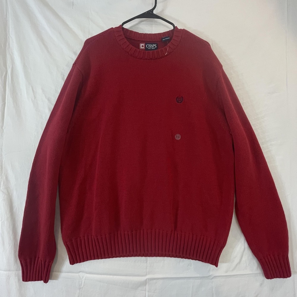 Chaps Sweater Mens 2XL Red 100% Cotton Crewneck‎ Pullover Knit Classic Casual